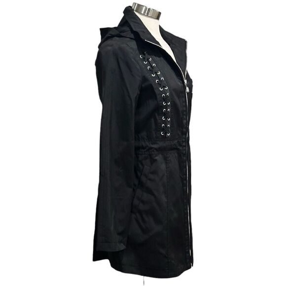 GUESS Women’s Lace Up Hooded Water Resistant Raincoat Jacket in the Size Medium - Picture 8 of 16